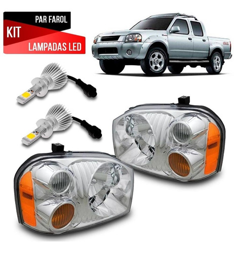 Par Farol Nissan Frontier 2003 A 2007 Cromado + Lampadas Led