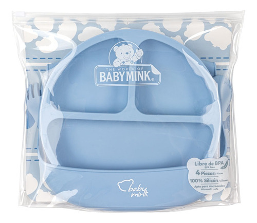 Set De Alimentación Mi Primer Comida Baby Mink 4 Pz Color Azul