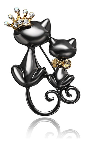 Broche Elegante Para Ropa Gatos Gatitos Negros Con Corona