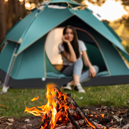 Barraca De Camping 2x1,5x1,2m Compacta Para 1-2 Pessoas Cor Verde-escuro