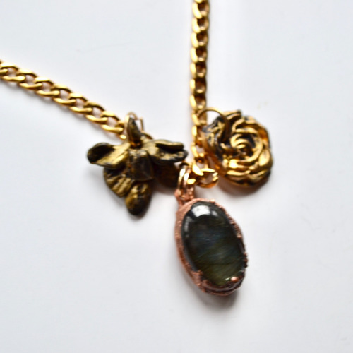 Collar Piedra Labradorita, Flores, Joyeria De Autor, Cod1