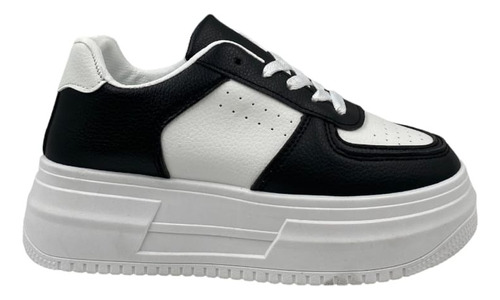 Zapatilla Blanca Y Negra Plataforma Mujer 8887-2