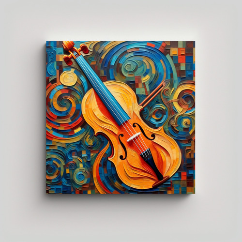 80x80cm Cuadro Decorativo Violín En Dorado Bastidor Madera