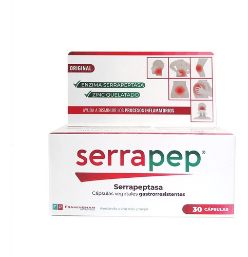 Imagen 1 de 2 de Serrapep Serrapeptasa Purificada 30 Cáps. Gastrorresistente Sabor Original