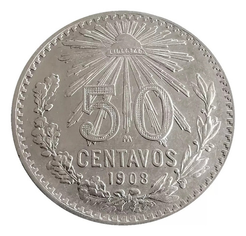 Moneda 50 Centavos Plata Cospel Grande 1908 Fecha Clave