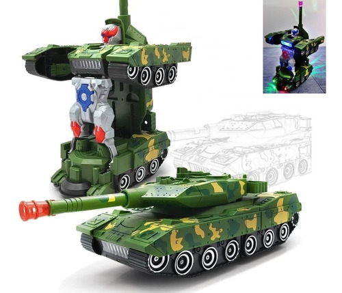 Brinquedo Transformers Carro Tanque Vira Robo Com Som E Luz 