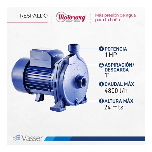 Imagen 2 de 7 de Bomba Centrífuga Qc100 Vasser 1hp 24mts 90 L/min 1 Hp