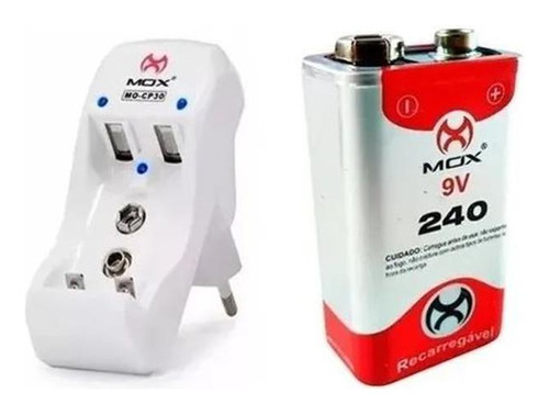 Carregador Mox Cp30 + 1 Bateria Recarregável 9v 240mah