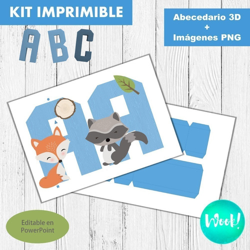 Kit Imprimible Letras 3d Animales Bosque Encantado Celeste