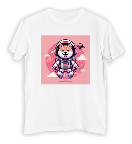 Remera Hombre Shiba Inu Vestido De Astronauta Pink