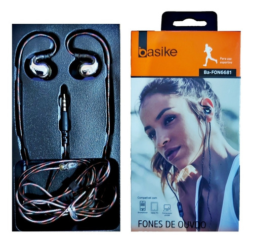 Imagem 1 de 4 de Fone De Ouvido Com Fio Basike Esporte Fio Reforçado