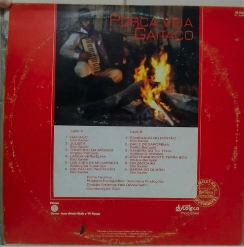 Lp Porca Véia Gaitaço O Grande Gaiteiro Elio Xavier 1986 (Usado)