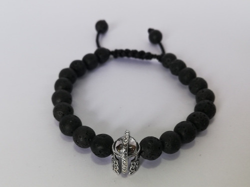 Imagen 2 de 5 de Pulsera Gladiador Espartano Casco Plata.925 Piedra Volcánica