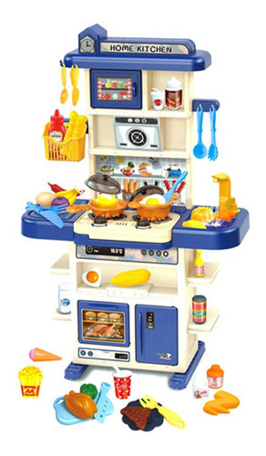 Cozinha Infantil Com Vapor Som Luz Pia Comida Muda Cor 74cm Cor Azul