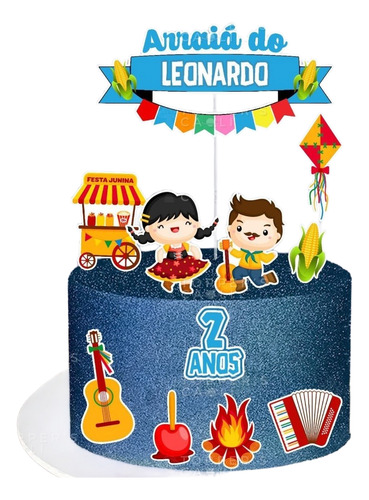Topo De Bolo Topper De Bolo Já No Palito Arraiá Festa Junina Azul Festa Junina
