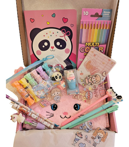 Caixa Kit Papelaria Criativa Kawaii 20 Itens Fofos Presente