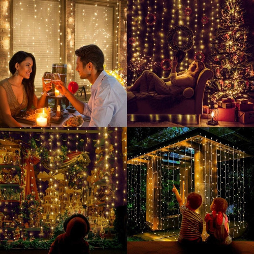 Luces Cortina Serie Decorativas Con 4 Modo Música 3x3m Usb