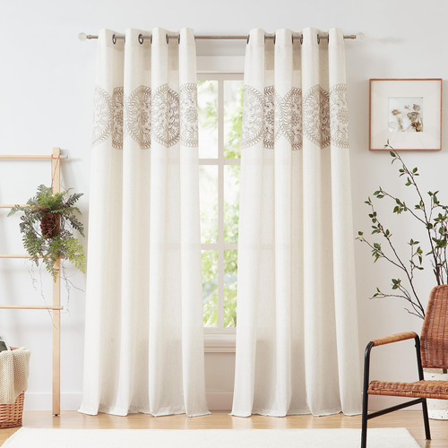 Jubilantex Cortinas Bordadas De Lino Natural Para Ventana, 2