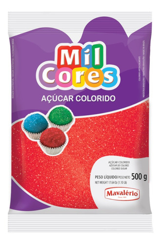 Açúcar Cristal Vermelho - Com 500g - Mil Cores Mavalério 