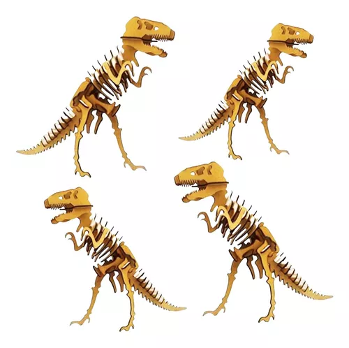 Quebra Cabeça 3D Dinossauro T- Rex - 30 Peças - MDF Cru - Corte a