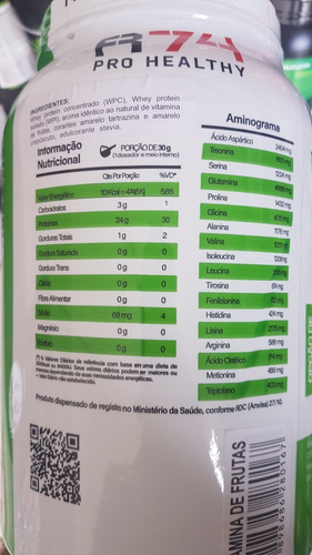 Whey 100% Pro Health R74 900g (concentrado + Isolado)