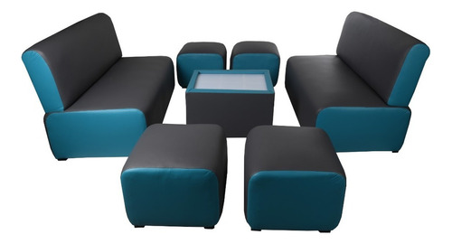 Sala Lounge Minimalista Moderna Sillones Puff Salas Mueble Color Gris/Turquesa