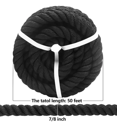  Cuerda trenzada de poliéster de 1/2 pulgada x 50 pies, cuerda  negra de baja elasticidad, alta resistencia a los rayos UV y a la abrasión,  cuerda resistente para tirar de camping