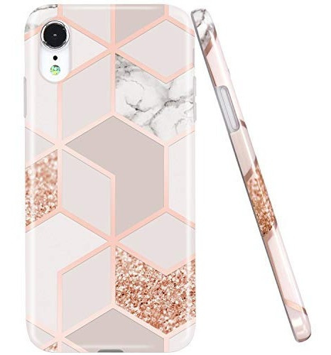 Jaholan Carcasa Para iPhone XR Diseño De Marmol De Oro Rosa