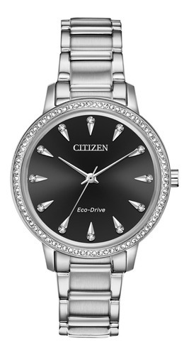 Reloj Citizen Mujer Fe7040-53e Premium Eco-drive Color de la correa Plateado Color del fondo Negro