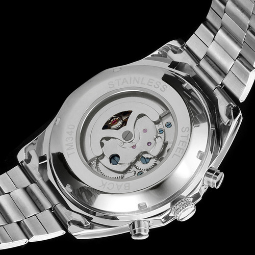 Mens Automatic Mechanical Watch:steel Band Hollow-out Design