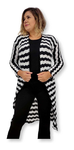 Cardigan Longo Listrado Kimono Feminino Casaco Capa