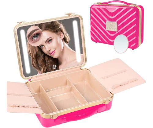 Kalolary Travel Makeup Train Cases With Lighted Mirror 3 ...