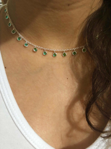 Choker De Pedras Verdes Prata De Lei 925 Regulável