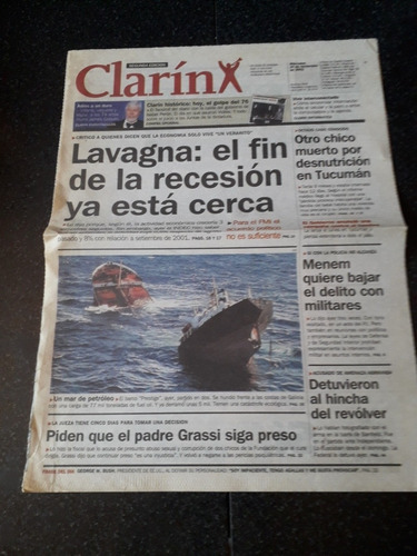 Tapa Diario Clarín 20 11 2002 Petróleo Desnutrición Lavagna 