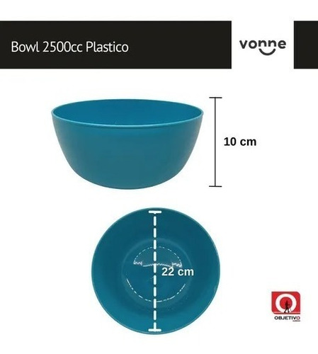 Bowl 2500cc Vonne 22cm Liviano Plastico Camping Playa