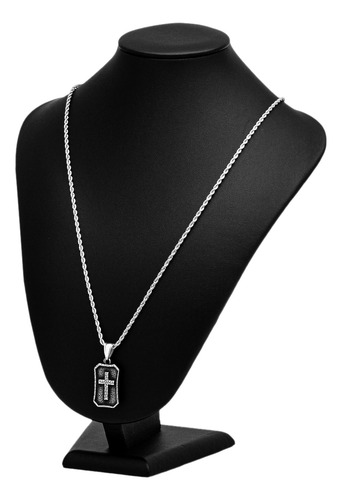 Corrente Pulseira Masculina Placa Cruz J-1432 Aço Inox Prata