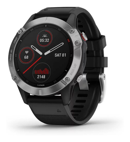 Reloj Garmin Fenix 6 Plata Malla Negra Gps Smartwatch Color de la caja Negro Color de la malla Black Color del bisel Silver