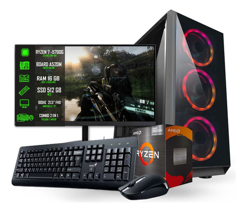 Pc Gamer Rgb Amd Ryzen7 5700g + 16gb + Ssd 500 + Monitor @pd