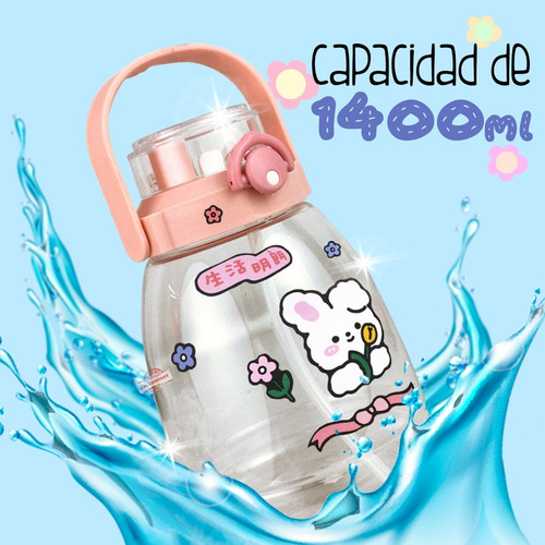 Imagen 3 de 8 de Botella Para Agua 1400 Ml Correa Stickers Kawaii 600974