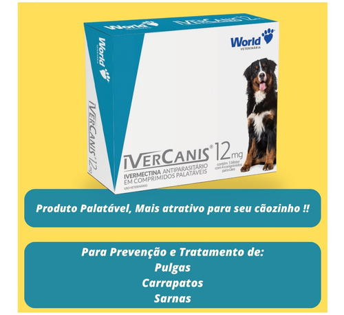 Remédio Ivercanis 12 Mg - Carrapato Antipulga 4 Comprimidos