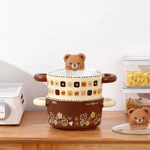 Bowl De Cerámica Con Tapa De Vidrio Bear Wow