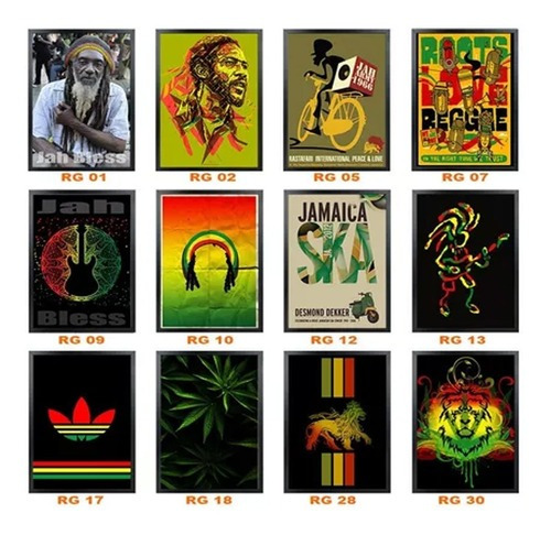 Quadro Reggae Rastafari Jah Bless Rasta Rock Com Moldura A3 Cor Cores vivas, impressão HD Cor da armação Moldura na cor PRETA
