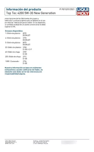 Aceite Motor Top Tec 4200 Longlife Ill 5w30 Liqui Moly 5lts
