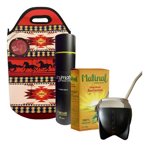 Pack Bolso Matero + Termo Bala + Mate + Dispensador Yerba