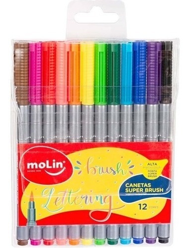 Caneta Molin Ponta Pincel Super Brush E Lettering 12 Cores