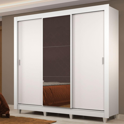 Ropero Closet Madesa Lyon Plus 3 Puertas Con Espejo Pies B Color Blanco