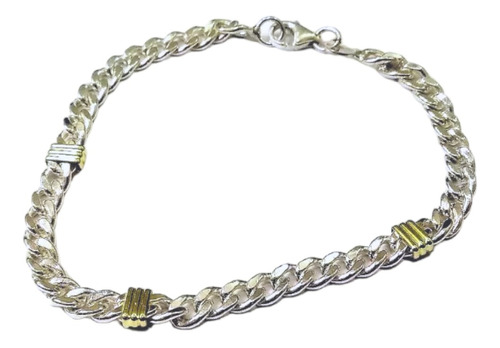 Conjunto Pulsera Y Cadena Groumet 4mm Hombre Plata 925 Y Oro