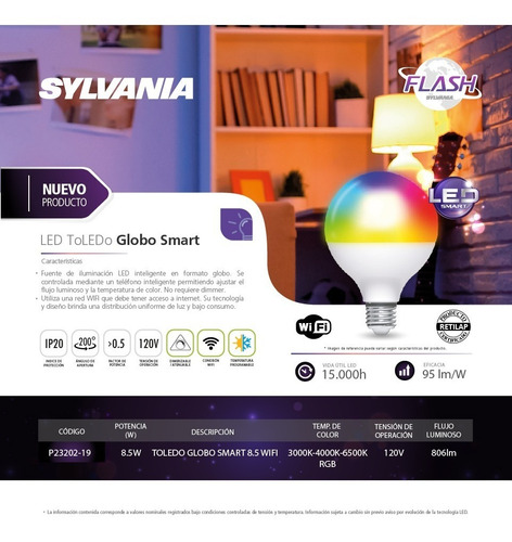 Bombillo Globo Smart Sylvania (3000k- 4000k- 6500k) (rgb )