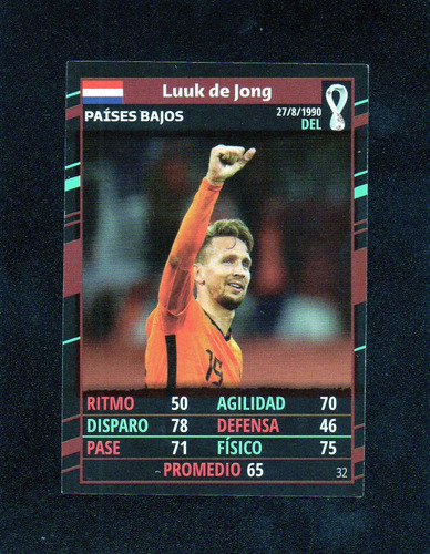 Mundial Qatar 2022. Figurita Card N° 32 Luuk De Jong. Mira!!