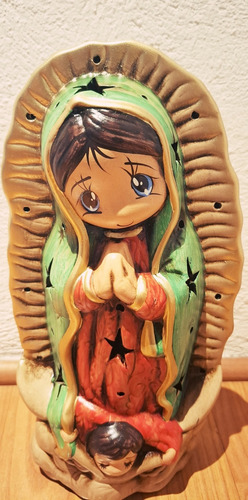 Virgen De Guadalupe Decorativa En Cerámica. Rojo